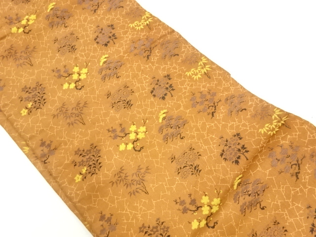 JAPANESE KIMONO / ANTIQUE NAGOYA OBI / SILK / WOVEN FLOWERS